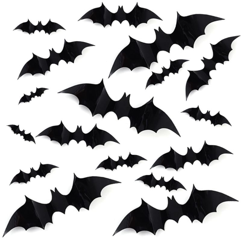 Photo 1 of 3 PACK(84 PIECES TOTAL) DIY Halloween Party Supplies PVC 3D Decorative Scary Bats Wall Decal Wall Sticker, Halloween Eve Decor Home Window Decoration Set, 28pcs, Black