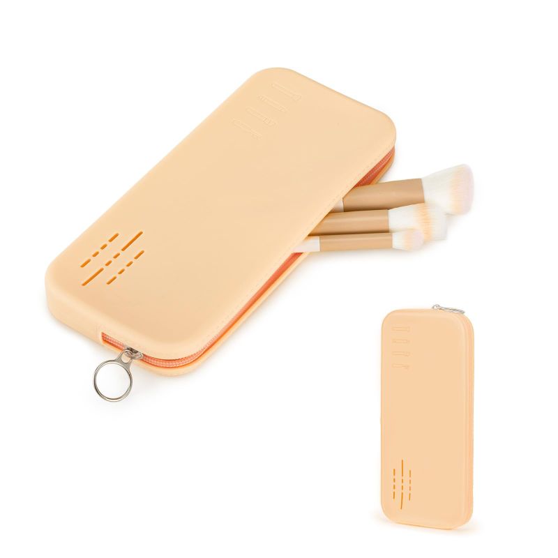 Photo 1 of 2 PACK OutSpry Silicone Travel Makeup Bag, Zipper Makeup Brush Holder Portable Makeup Tools Organizer Washable Cosmetic Pouch Travel Essentials, Khaki B zipper.Apricot