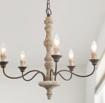 Photo 1 of 
Photo for Reference Only***Wood Candle Chandelier 5-Light Weathered White Dining Room Chandelier Bronze Rustic Chandelier with French Country Style