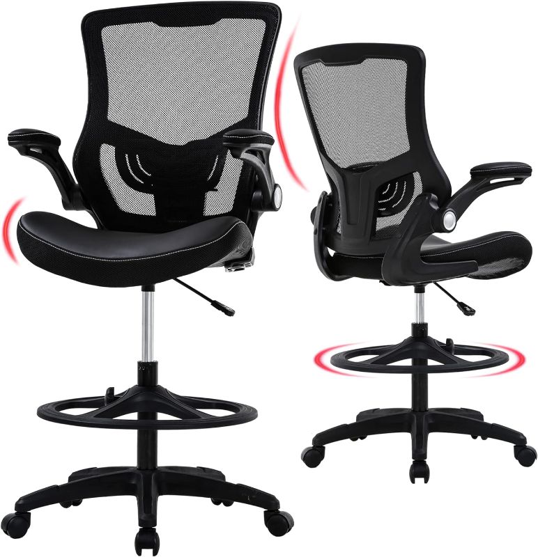 Photo 1 of FDWr Mid-Back Mesh Office Chair with Arms Desk Chair with Ergonomic Lumbar Support Foot Ring,Black