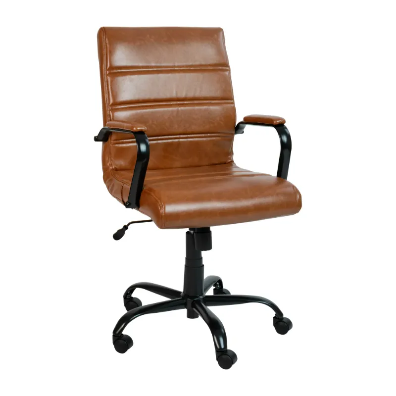 Photo 1 of Flash Furniture Whitney Mid-Back Brown LeatherSoft Executive Swivel Office Chair with Black Frame and Arms