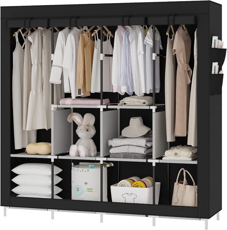 Photo 1 of 
UDEAR Portable Closet Large Wardrobe Closet Clothes Organizer with 6 Storage Shelves, 4 Hanging Sections 4 Side Pockets,Black
Color:1-black