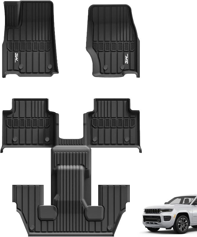 Photo 1 of 3 Row and Cargo Liner Floor Mats TPE All Weather Custom Fit Floor Liner for 1-3 Rows Full Set Car Mats 