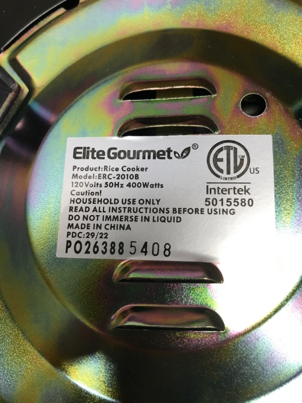 Photo 3 of Elite Gourmet ERC2010B# Electric 10 Cup Rice Cooker with 304 Surgical Grade Stainless Steel Inner Pot Makes Soups, Stews, Grains, Cereals, Keep Warm Feature, cups cooked (5 Cups uncooked), Black
