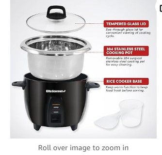 Photo 1 of Elite Gourmet ERC2010B# Electric 10 Cup Rice Cooker with 304 Surgical Grade Stainless Steel Inner Pot Makes Soups, Stews, Grains, Cereals, Keep Warm Feature, cups cooked (5 Cups uncooked), Black
