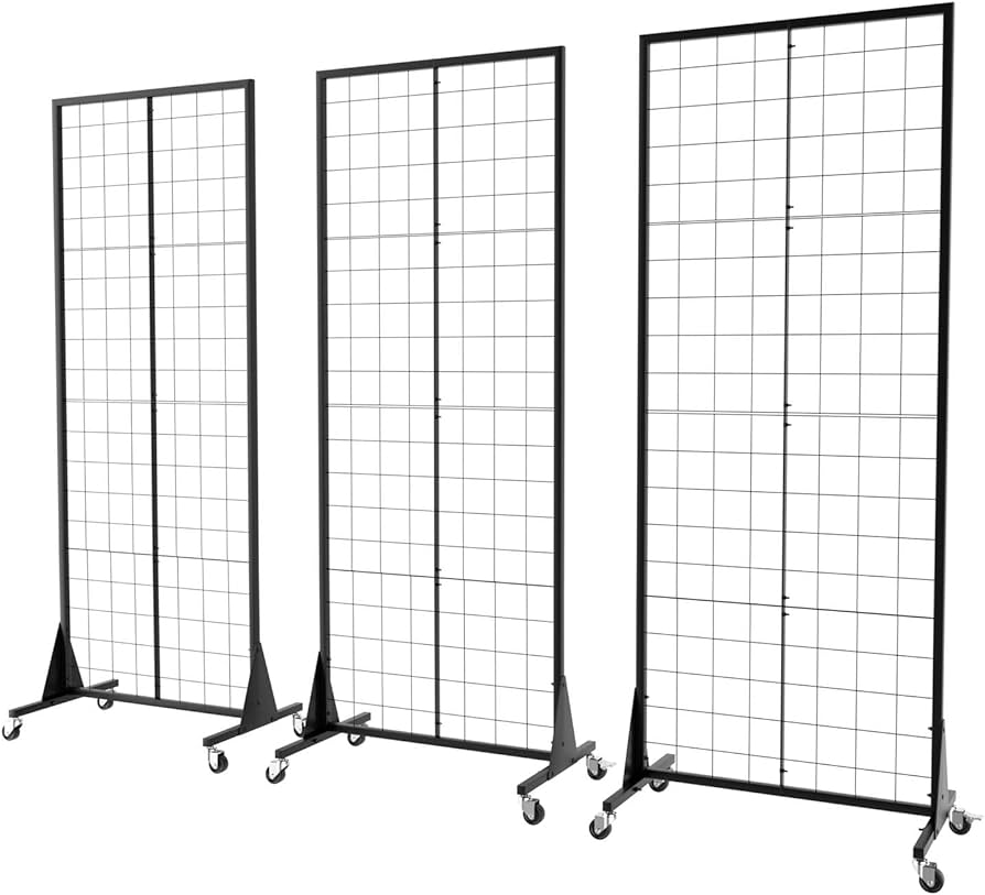 Photo 1 of Blasinc 3-Pack 2'x5.5' Ft Gridwall Panel Display Stand Heavy Movable Floorstanding Grid Wall Panels Retail Display Rack Craft Show Wire Grid Wall with T-Base 3-Pack Black