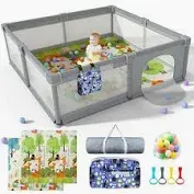 Photo 1 of Baby Playpen 79" X 71" , LUTIKIANG Play Yard for Babies and Toddlers with Mat, Safety Extra Large Baby Fence Area, Indoor & Outdoor Kids Activity Play Center with Anti-Slip Suckers and Zipper Gate. 79"*71"