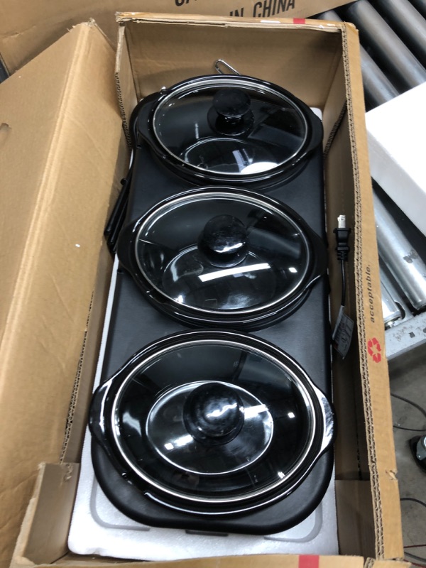 Photo 1 of Triple Slow Cooker with Lid Rests, Breakfast Buffet Servers and Warmers with 3 X 1.5Qt, Tempered glass lids & 3 Adjustable Temp, Dishwasher Safe, Stainless Steel