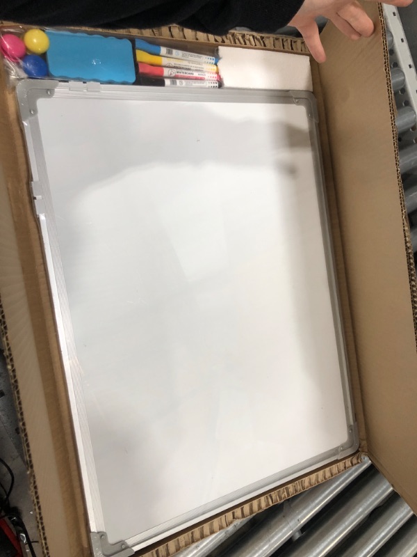 Photo 2 of AMUSIGHT Magnetic White Board, 24" x 18" Double-Sided Dry Erase Board Aluminum Frame for Wall, Hanging Whiteboard, Marker Board for Planning, Kitchen, Memo, School, Home, Office White 18" x 24"