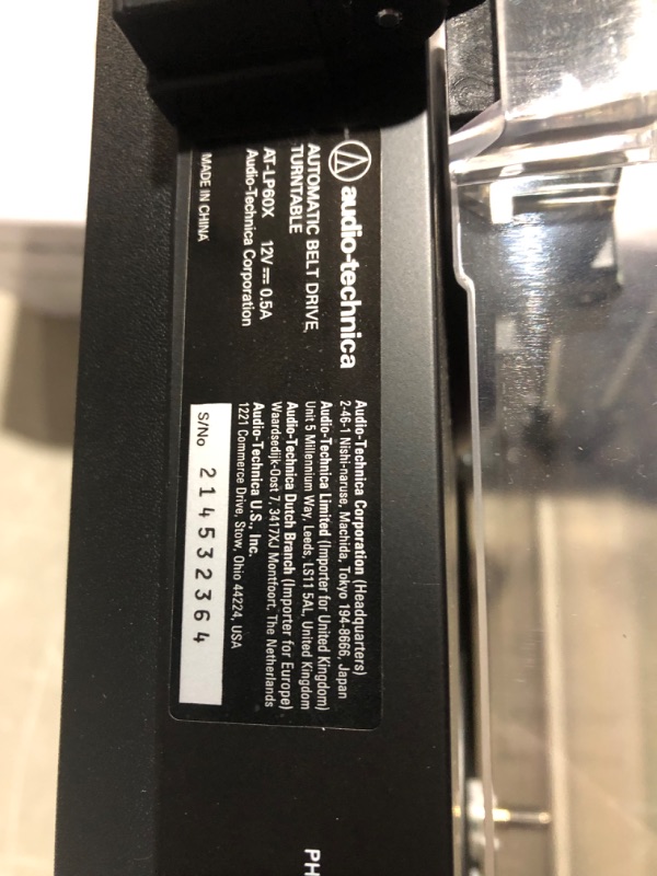 Photo 7 of ***MAJOR DAMAGE - MISSING PARTS - UNTESTED - SEE NOTES***
Audio-Technica AT-LP60XBT-BK Fully Automatic Bluetooth Belt-Drive Stereo Turntable, Black