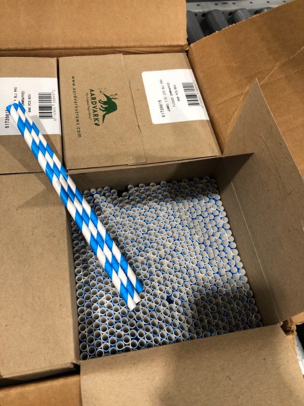 Photo 2 of 7.75” Blue Stripe Jumbo Eco-Flex Paper Straws, 4,800 ct.