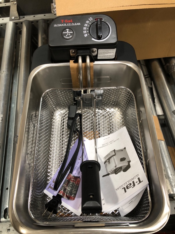 Photo 1 of * Broken * T-fal Deep Fryer with Basket, Stainless Steel, Easy to Clean Deep Fryer, Oil Filtration, 2.6-Pound, Silver, Model FR8000 Clean oil filtration system
