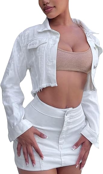 Photo 1 of Women's Washed Distressed Denim Jacket Long Sleeve Ripped Button Up Cropped Jean Jacket, X-SMALL