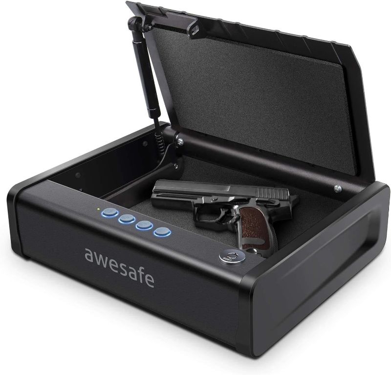 Photo 1 of *LOCKED* awesafe Upgraded Size Gun Safe with Fingerprint Biometric, Keypad Password and Key Lock for Two Handgun Capacity