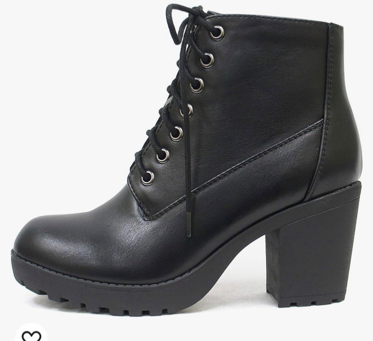 Photo 1 of Soda Second Lug Sole Chunky Heel Combat Ankle Bootie Lace up w/Side Zipper