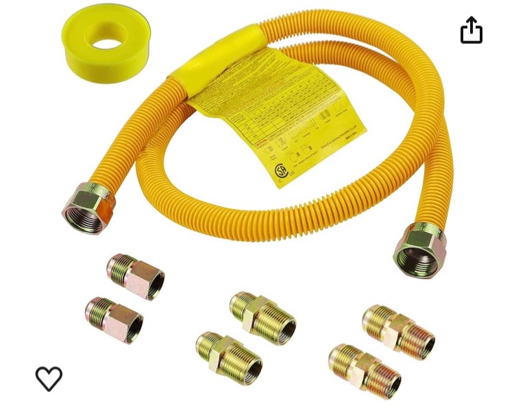 Photo 2 of 48 Inch Gas Hose Connector Kit for Stove, Dryer, Gas Water Heater, Pipe Diameter 5/8 in. OD?1/2 in. ID?, Connector Size 1/2" FIP.1/2"MIP.3/4"MIP, Stainless Steel, Yellow Rind