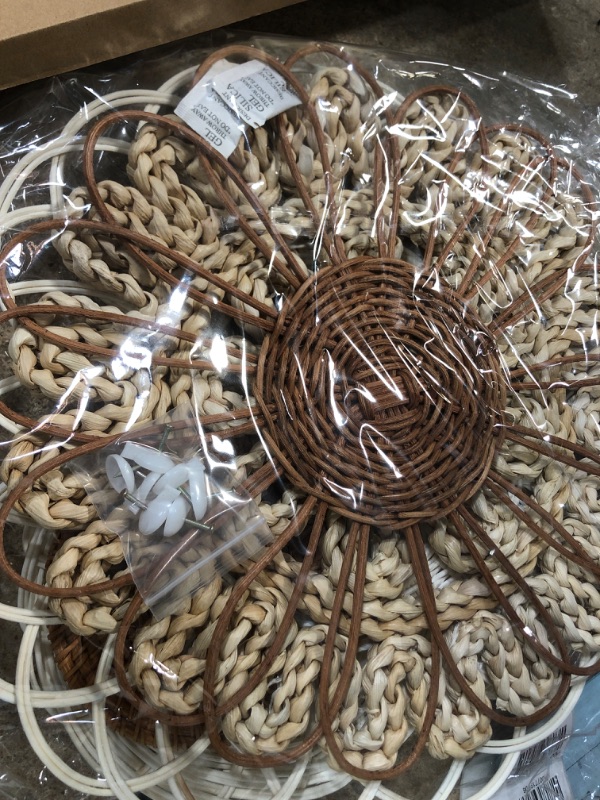 Photo 1 of MeraMera Rattan Wall Decor ,Rattan Flower Wall Basket Decor Set of 7,Boho Wall Decor,Basket Wall Decor,Rattan Decor Diameter from 13.8" to 5.1"