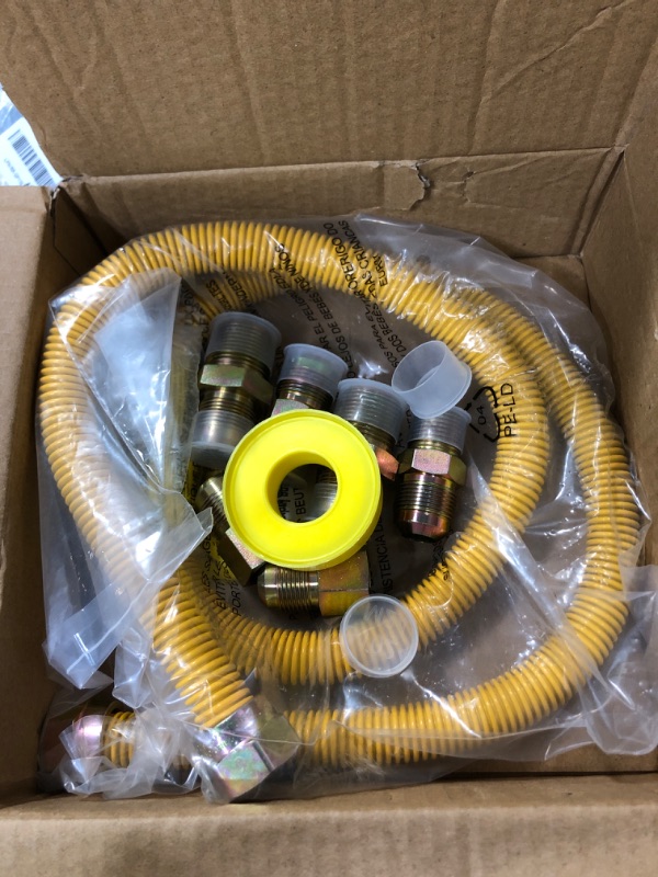 Photo 1 of 48 Inch Gas Hose Connector Kit for Stove, Dryer, Gas Water Heater, Pipe Diameter 5/8 in. OD?1/2 in. ID?, Connector Size 1/2" FIP.1/2"MIP.3/4"MIP, Stainless Steel, Yellow Rind