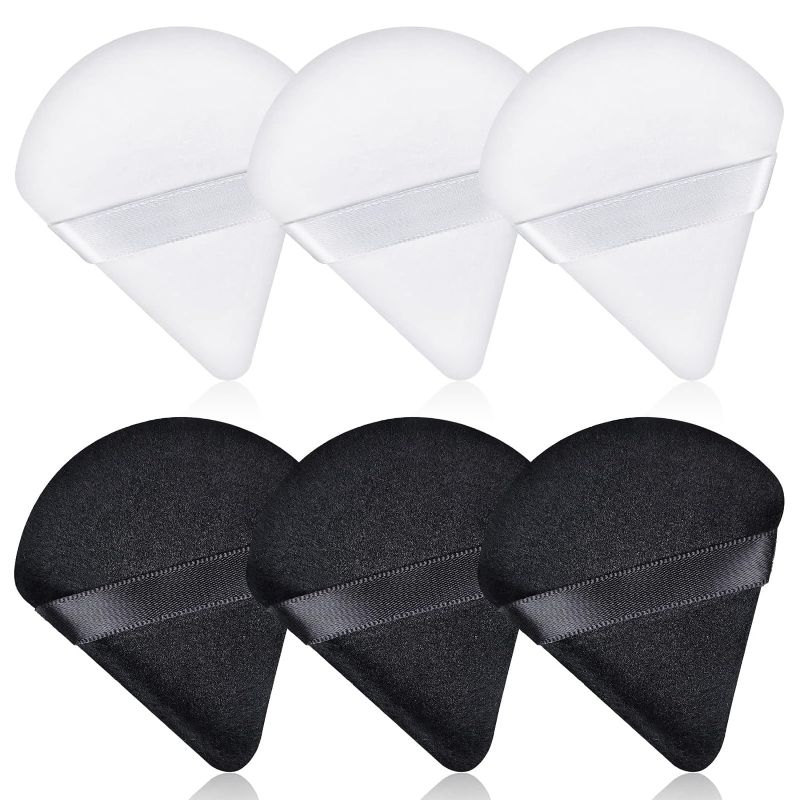 Photo 1 of 6 Pcs Triangle Powder Puffs for Face Powder Triangle Makeup Puff for Setting Powder Triangle Velour Puff Makeup Applicator (Black & White)  WITH BRUSH
