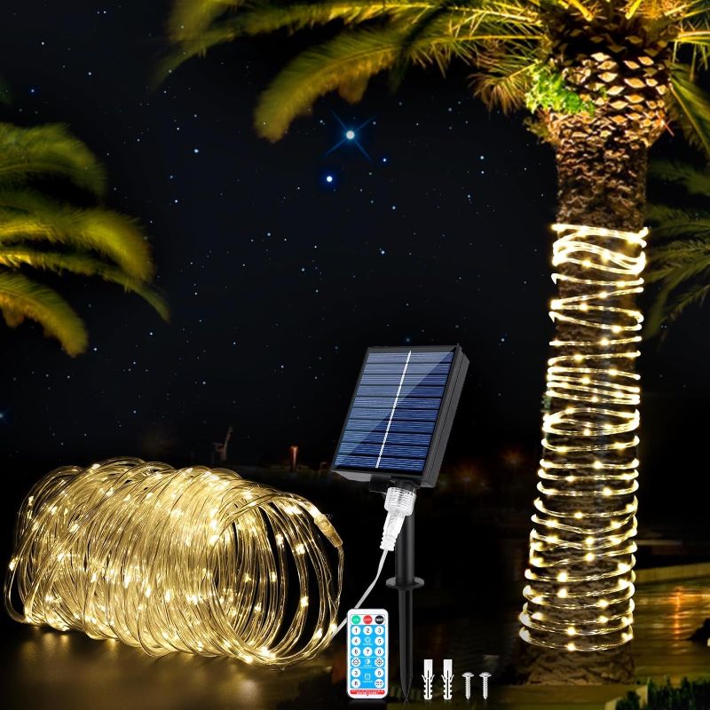 Photo 1 of 72ft Solar 200 LED Rope Lights, 8 Mode LED Lights, Waterproof, Garden, Christmas