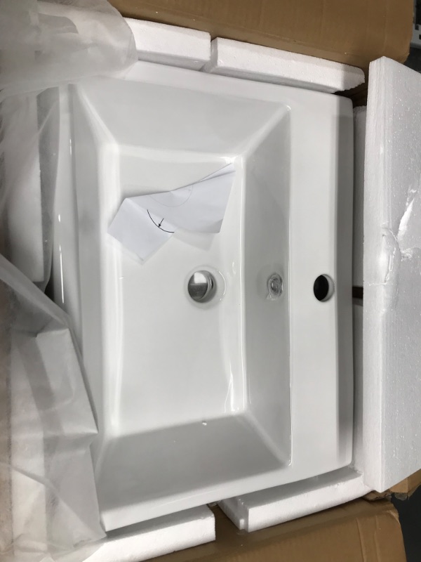 Photo 4 of 21 Floating Bathroom Sink- Lepuday 21"x16" White Rectangle Vessel Sink Porclain Ceramic Wall Mounted Art Basin with Overflow 21"x16" White-Faucet Hole