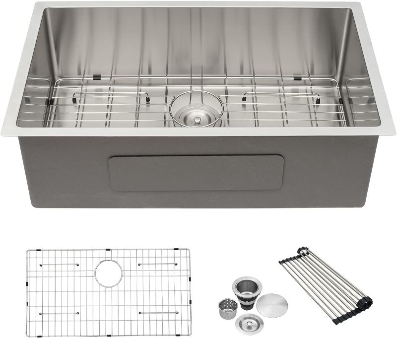 Photo 1 of 30 Undermount Sink Stainless - Lofeyo 30 Inch Kitchen Sink Undermount Stainless Steel 16 Gauge Round Corner Single Bowl Under Counter Kitchen Sink Basin 30"x18"x10" Stainless Steel(under)