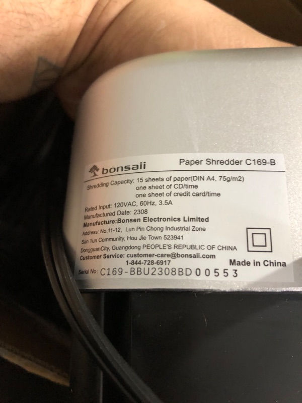 Photo 3 of Bonsaii 15-Sheet Office Paper Shredder, 40 Mins Heavy Duty Shredder for Home Office, Crosscut Shreder with Anti-Jam System & P-4 High Security Supports CD/Credit Cards/Staple,5 Gal Pullout Bin C169-B 1 5 Sheet-40 mins