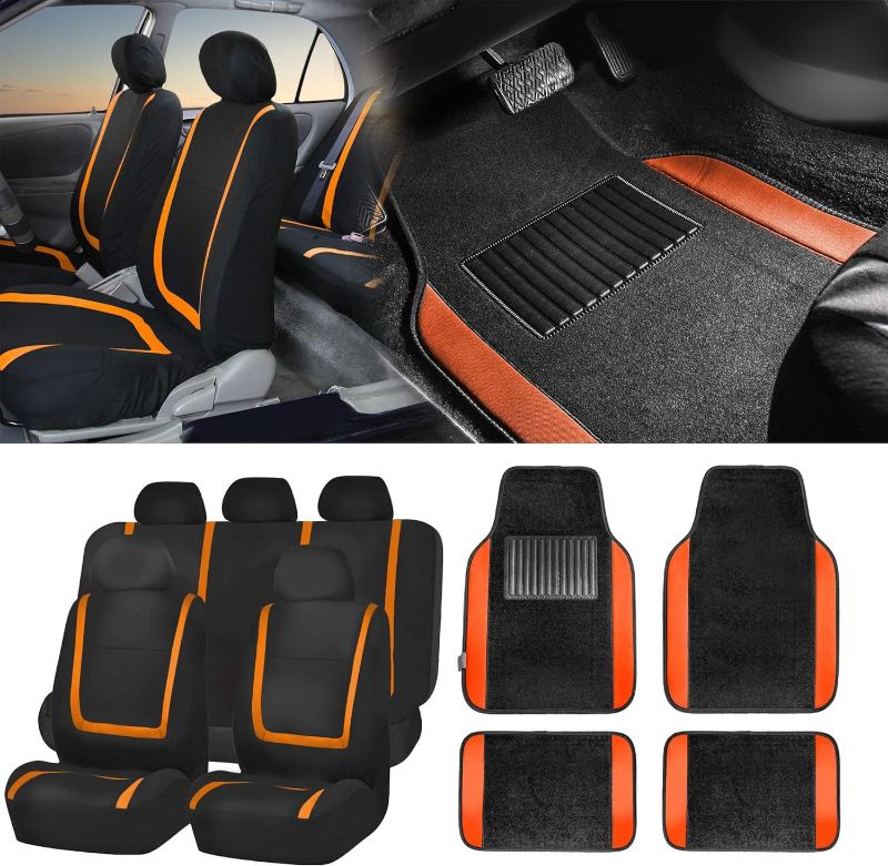 Photo 1 of FH Group Unique Flat Cloth Seat Covers with Premium Carpet Floor Mats- Fit Most Car, Truck, SUV, or Van