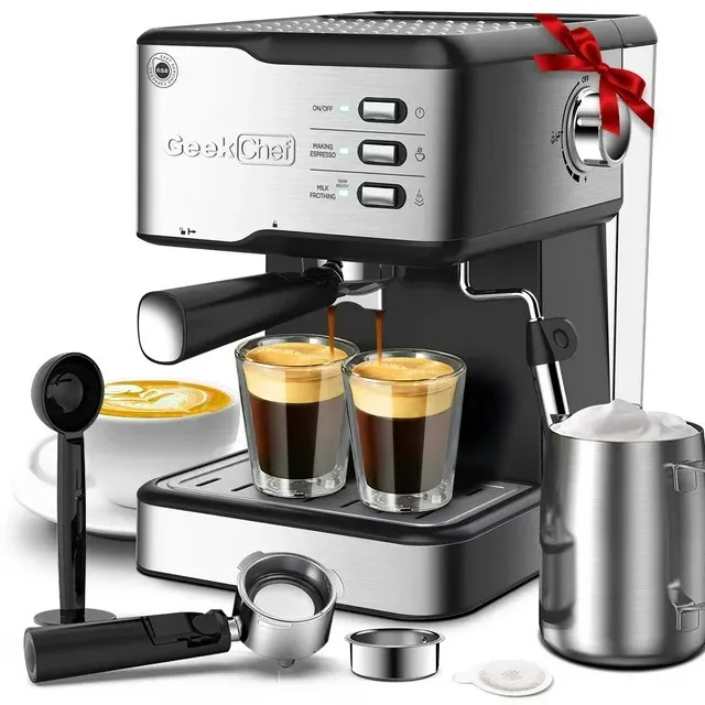 Photo 1 of Geek Chef Espresso Machine Coffee Maker, 20 Bar Pump Pressure Espresso & Cappuccino Latte Maker with ESE POD Filter&Milk Frother Steam Wand, 1.5L Water Tank, Stainless steel
