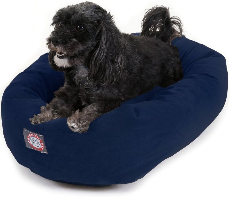 Photo 1 of 24" Navy Suede Bagel Dog Bolster Bed by Majestic Pet Products,Navy Velvet Navy Velvet 24 in