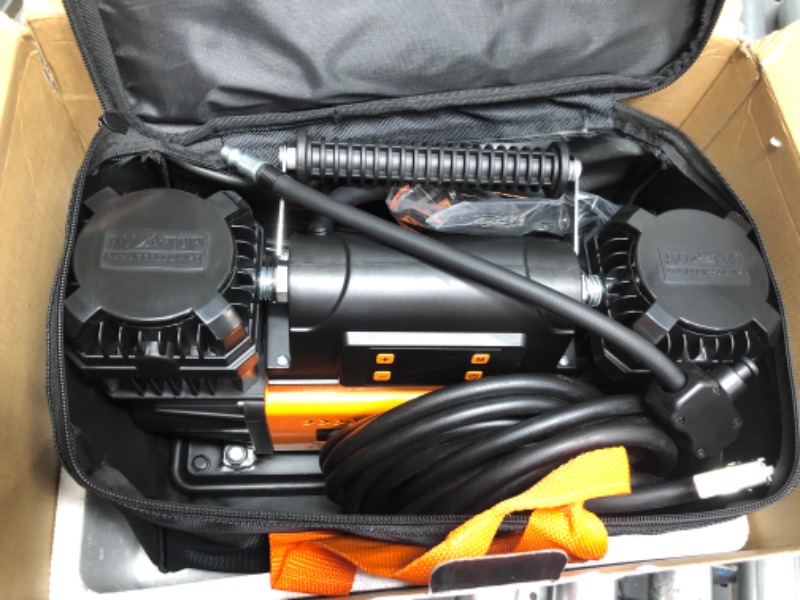 Photo 1 of ALL-TOP 12V Air Compressor w/LCD Control Panel to Preset Target Pressure, 150PSI 12.35CFM Air Pump Inflator for Overland (Dual Cylinder) 350 L/Min, Dual Cylinder Digital Setting Auto-stop