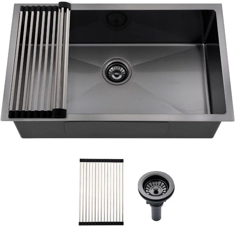 Photo 1 of 33 Inch Drop In Black Kitchen Sink, Doirteal 33 x 22 x 10 Inch 16 Gauge Stainless Steel Single Bowl Kitchen Sink Topmount Kitchen Sink Single Basin With Bottom Grid BL10S