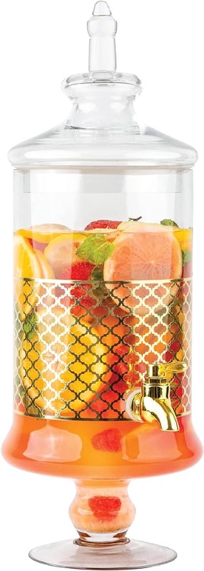 Photo 1 of 1 Gallon Glass Beverage Dispenser Decorative Mason Drink Dispenser For Parties, Social Events, Sun Tea, Iced Tea, Water or Kombucha - Gold Trim and Slim