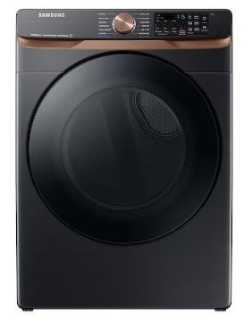 Photo 1 of Samsung 7.5-cu ft Reversible Side Swing Door Stackable Steam Cycle Smart Gas Dryer (Brushed Black) with Storage Compartment 