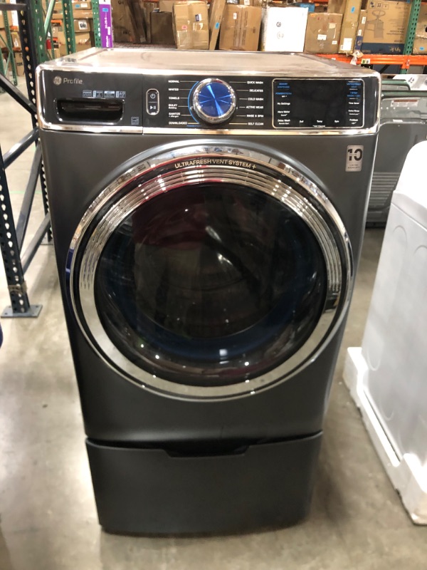 Photo 7 of GE Profile UltraFresh Vent System 5.3-cu ft Stackable Steam Cycle Smart Front-Load Washer (Carbon Graphite) with Storage Compartment