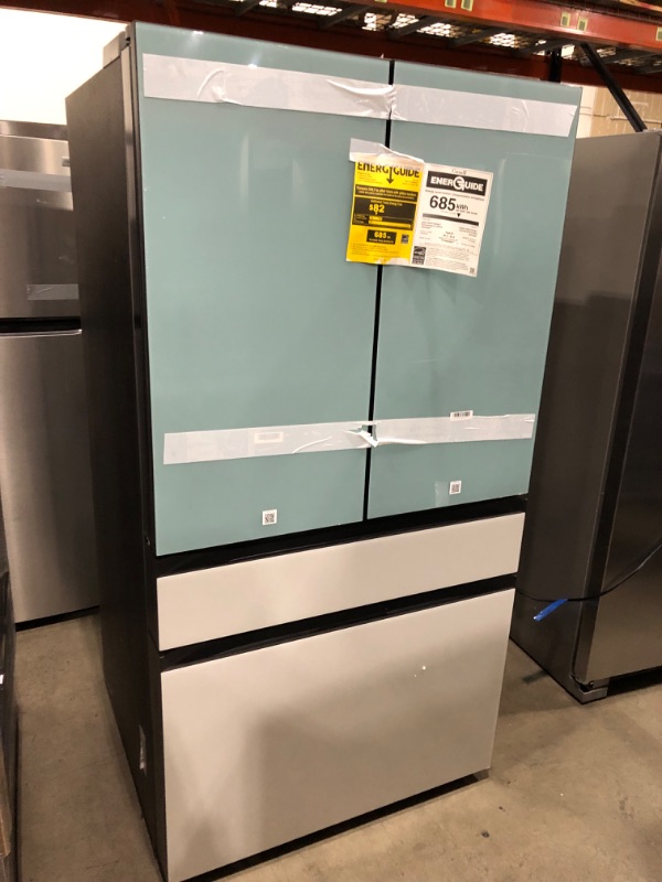 Photo 4 of Samsung Bespoke 28.8-cu ft 4-Door Smart French Door Refrigerator with Dual Ice Maker and Door within Door (Morning Blue with White Glass Panels) ENERGY STAR
