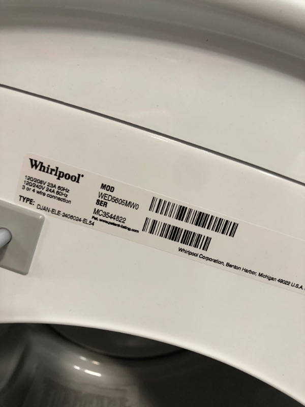 Photo 3 of Whirlpool 7.4-cu ft Stackable Electric Dryer (White) ENERGY STAR
