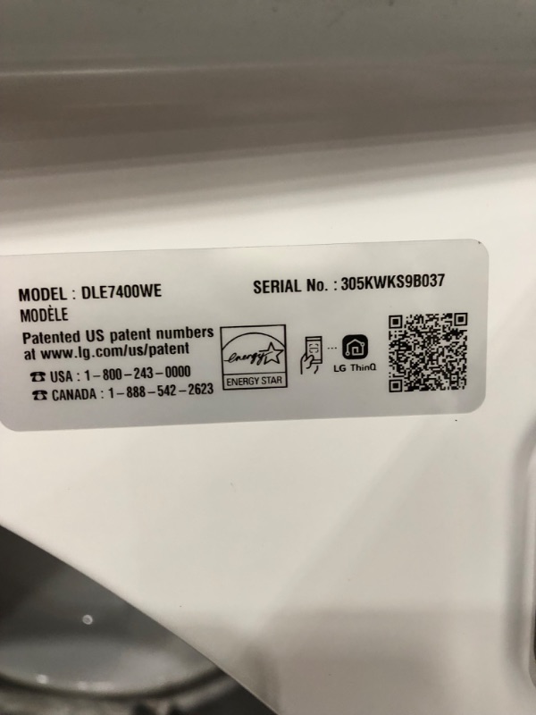 Photo 2 of LG EasyLoad 7.3-cu ft Smart Electric Dryer (White) ENERGY STAR
