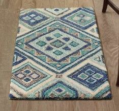 Photo 1 of allen + roth with STAINMASTER 2 X 3 (ft) Teal Indoor/Outdoor Geometric Throw Rug
