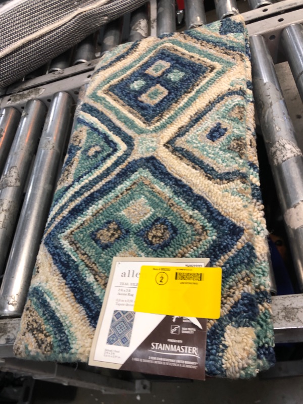 Photo 2 of allen + roth with STAINMASTER 2 X 3 (ft) Teal Indoor/Outdoor Geometric Throw Rug
