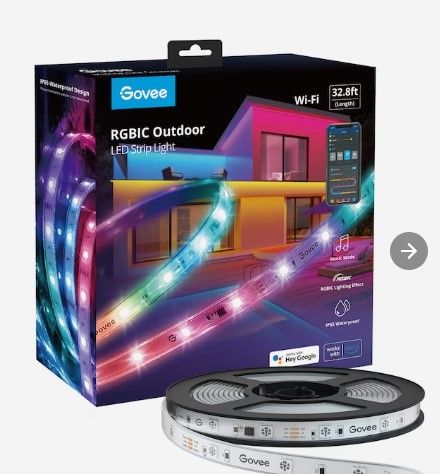 Photo 1 of 2 Pack Govee 32.8ft Outdoor LED RGBIC Strip Lights, Color Changing, Dimmable, Wi-Fi & Bluetooth Enabled, IP65 Waterproof, ETL Listed
