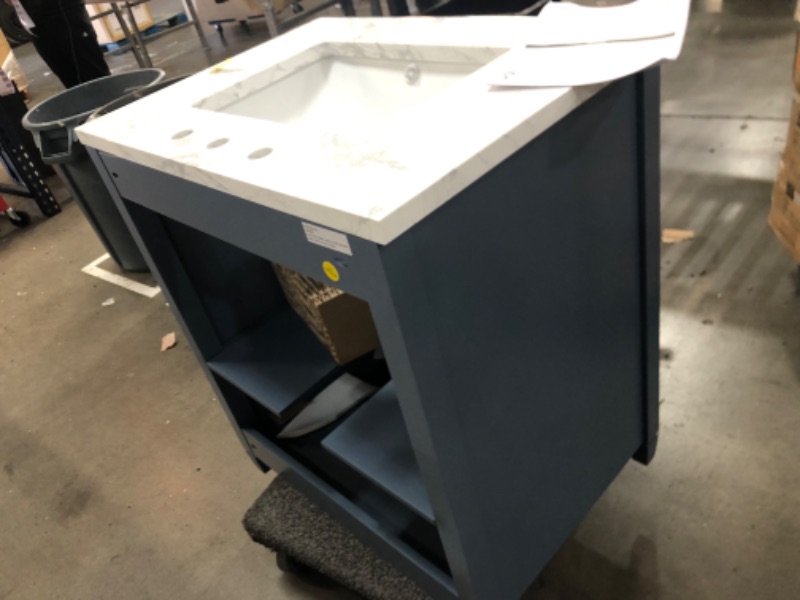 Photo 8 of allen + roth Lancashire 30-in Chambray Blue Undermount Single Sink Bathroom Vanity with White Engineered Stone Top
