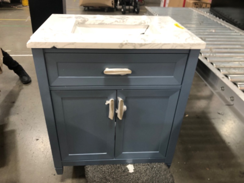 Photo 10 of allen + roth Lancashire 30-in Chambray Blue Undermount Single Sink Bathroom Vanity with White Engineered Stone Top
