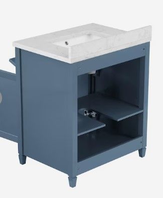 Photo 1 of allen + roth Lancashire 30-in Chambray Blue Undermount Single Sink Bathroom Vanity with White Engineered Stone Top
