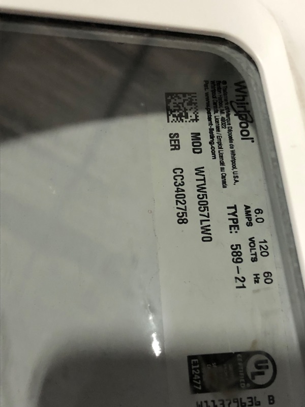 Photo 11 of ***USED - SCRATCHED AND DIRTY - MAKES GRINDING NOISE WHEN TURNED ON - UNABLE TO TROUBLESHOOT***
Whirlpool 2 in 1 Removable Agitator 4.7-cu ft High Efficiency Impeller and Agitator Top-Load Washer (White)
