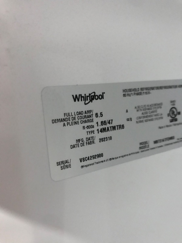 Photo 7 of ***NOT FUNCTIONAL - FOR PARTS ONLY - NONREFUNDABLE - SEE COMMENTS***
Whirlpool 14.3-cu ft Top-Freezer Refrigerator (White)
