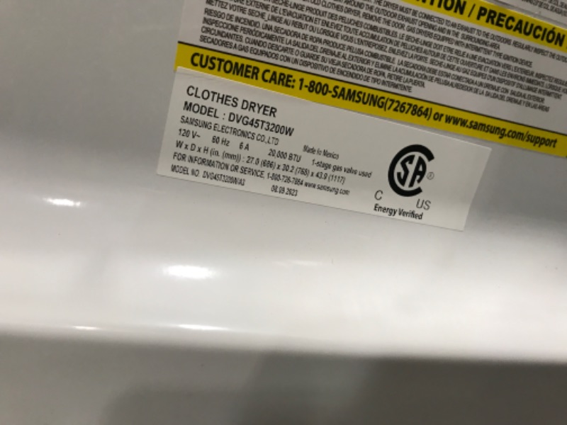 Photo 3 of Samsung 7.2-cu ft Reversible Side Swing Door Gas Dryer (White)
