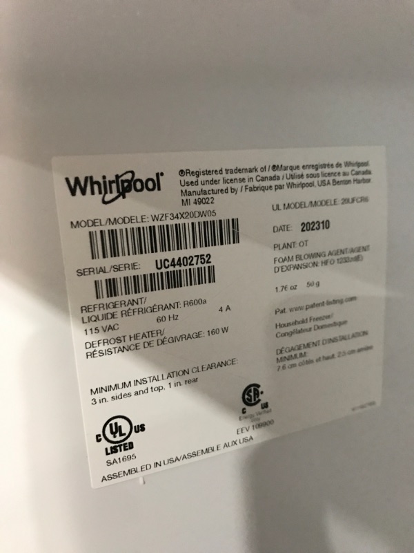 Photo 5 of Whirlpool 19.65-cu ft Frost-free Upright Freezer (White)
