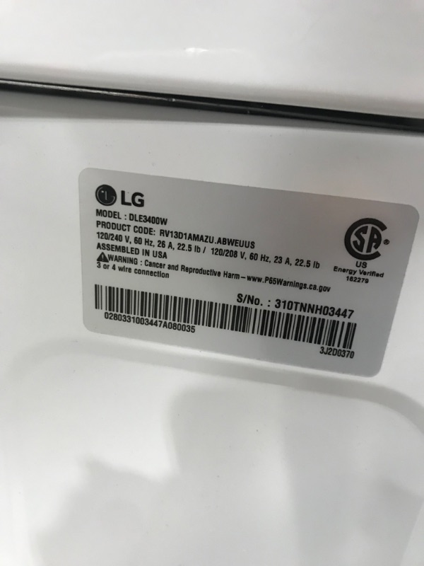 Photo 3 of LG 7.4-cu ft Stackable Electric Dryer (White) ENERGY STAR
