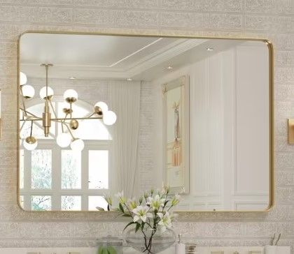 Photo 1 of 30 in. W x 40 in. H Large Rectangular Metal Framed Wall Mounted Wall Bathroom Mirrors Bathroom Vanity Mirror in Gold
